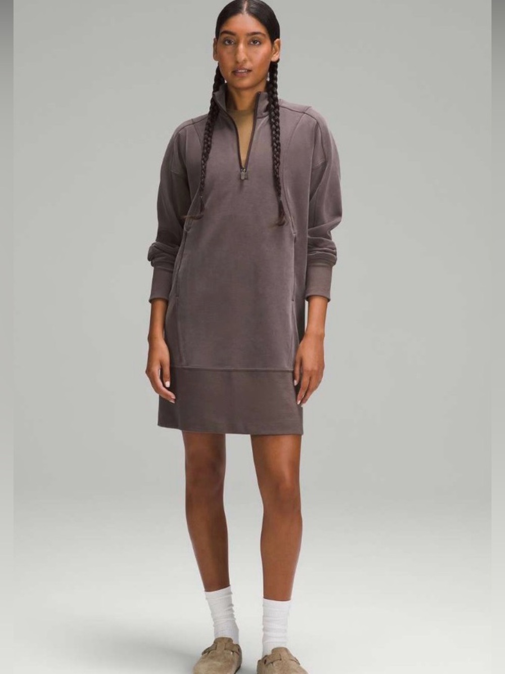 🌺NWT $138 LULULEMON softstreme Half-Zip Sweatshirt Dress size 14 ESPRESSO🌺